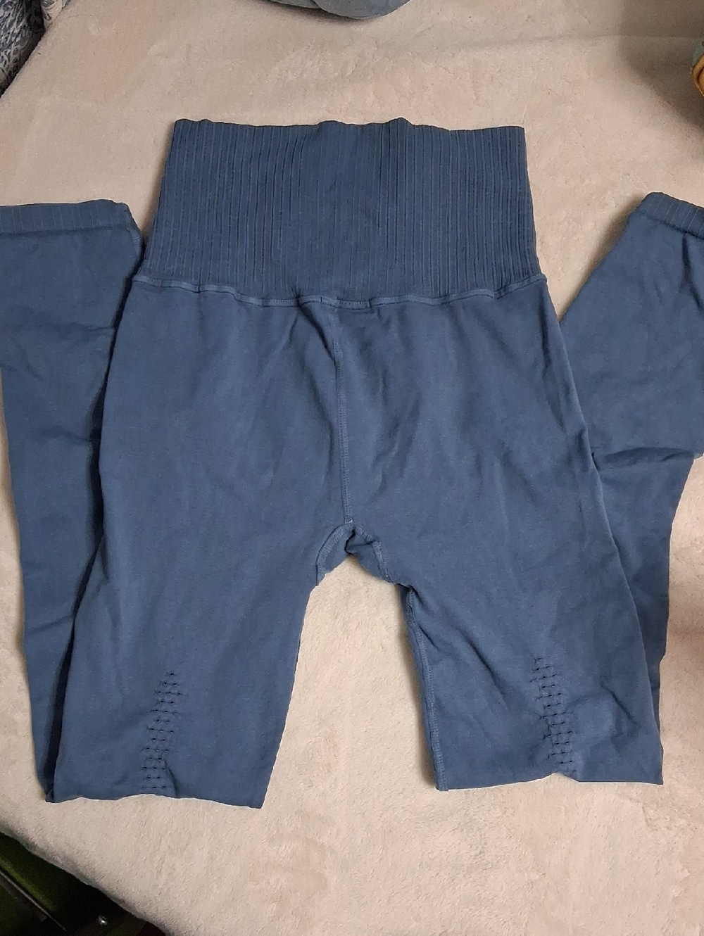 Free People High-Waist Ribbed Waistband Leggings in Slate Blue
